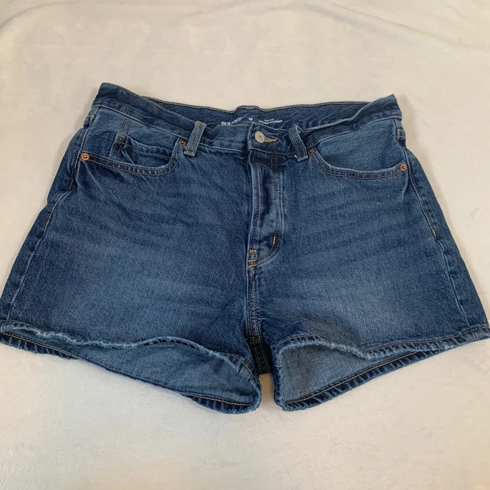 Old Navy High Rise Slouchy‎ Straight Denim Jean Shorts Women's Size 10 Blue